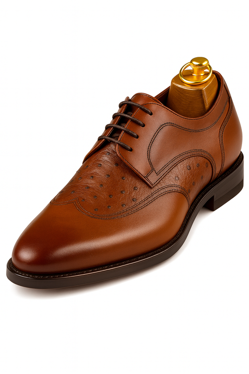 Mens Carrucci Ostrich Embossed Leather Wingtip Dress Shoe in Oxblood