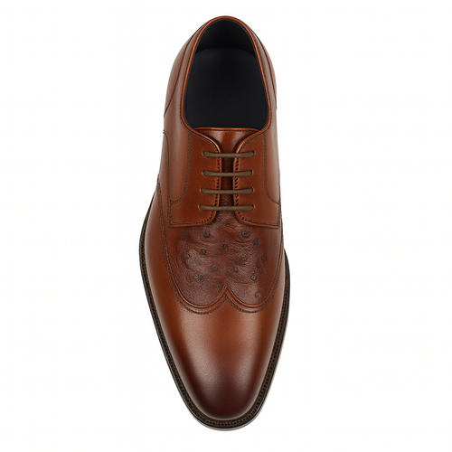 Mens Carrucci Ostrich Embossed Leather Wingtip Dress Shoe in Oxblood