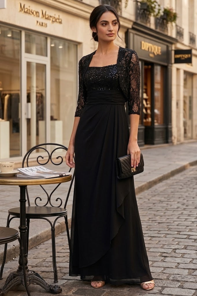 Eva USA 3094 Long Mother Of The Bride Lace Chiffon Jacket Dress