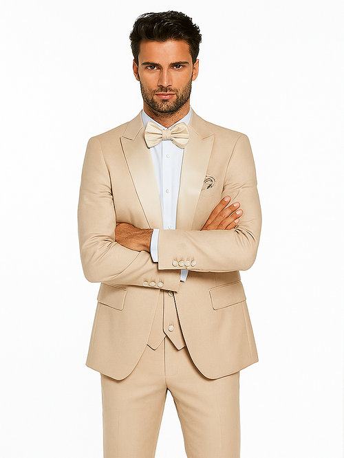 Champagne Color Wedding Suit - Beigish Goldish Color Tuxedo - Rossi Man Leo Tuxedo