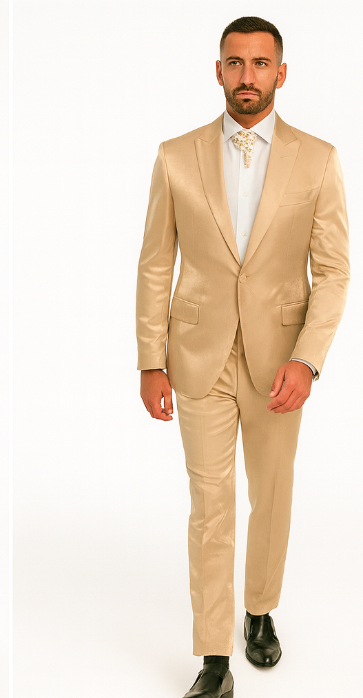 Men's Alberto Nardoni Champagne Color Wedding Suit | Beigish Goldish Color Tuxedo