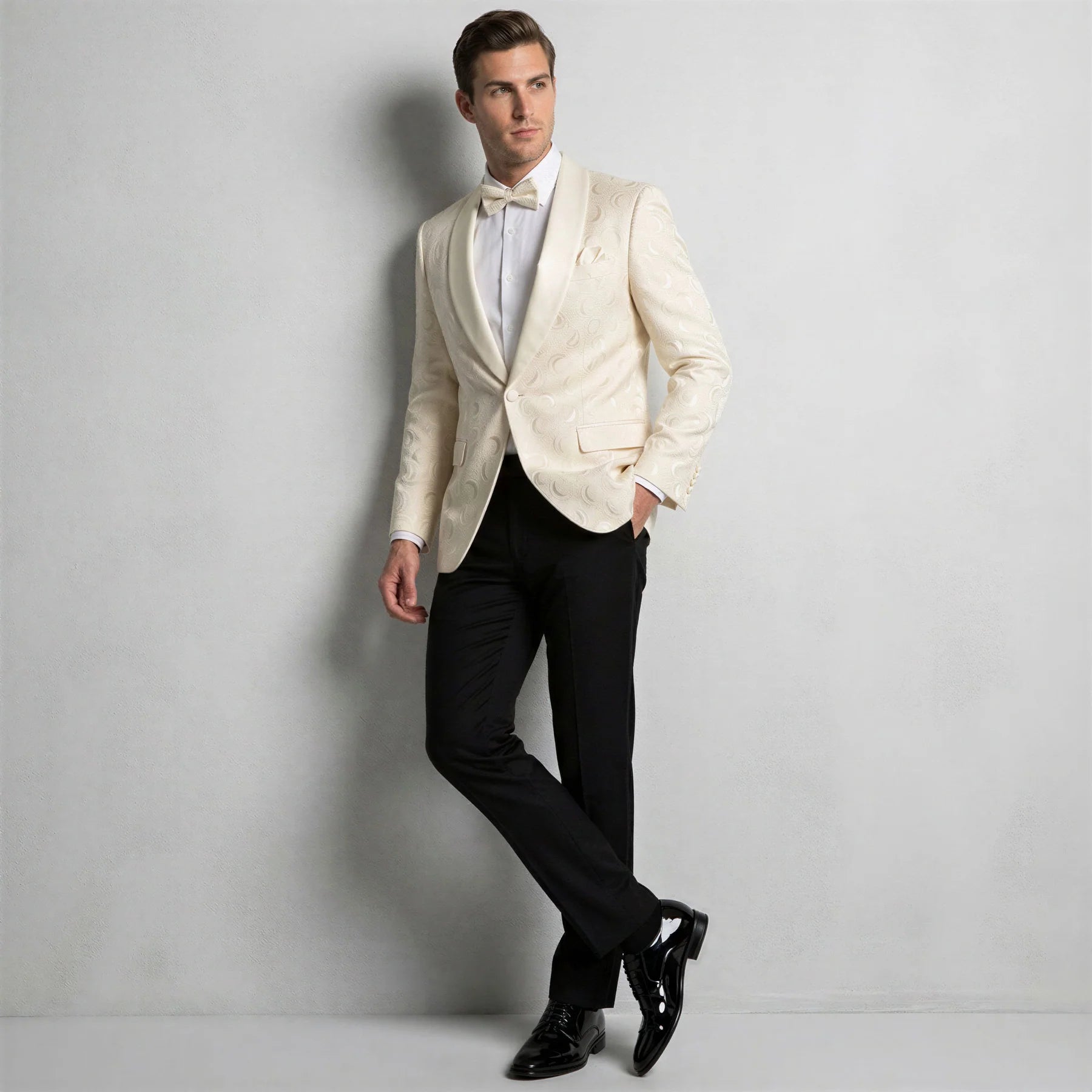 Champagne Floral Jacquard Classic Fit Tuxedo Jacket