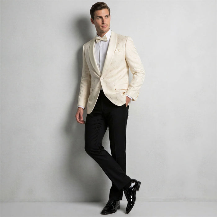 Champagne Floral Jacquard Classic Fit Tuxedo Jacket