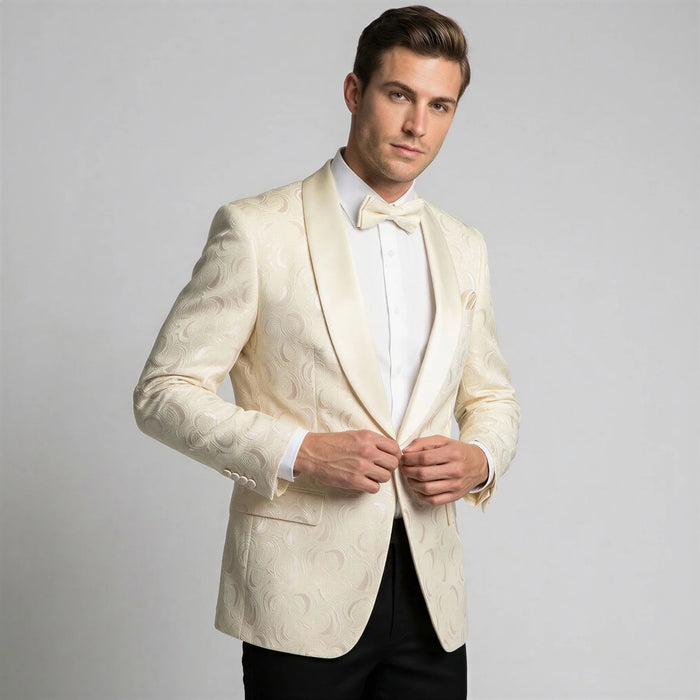 Champagne Floral Jacquard Classic Fit Tuxedo Jacket