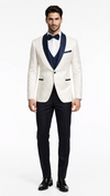 Modern White & Navy 3-Piece Tuxedo – Tailored-Fit Formalwear