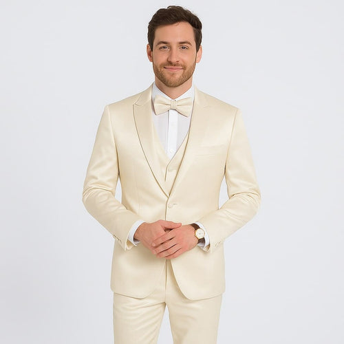 Champagne Satin Tuxedo Set â€“ 4-Piece Look for Weddings & Proms