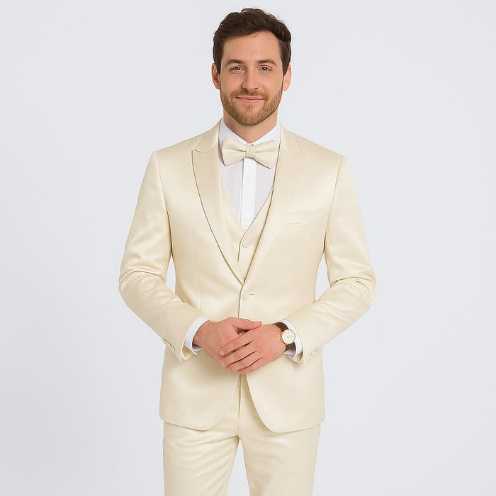 Champagne Satin Tuxedo Set â€“ 4-Piece Look for Weddings & Proms