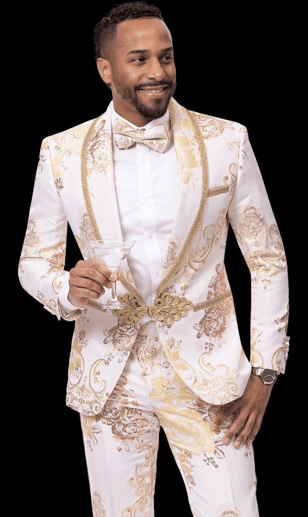 Champagne Tuxedo - Flower Floral Suit - Paisley Suit - AlbertoNardoniStore