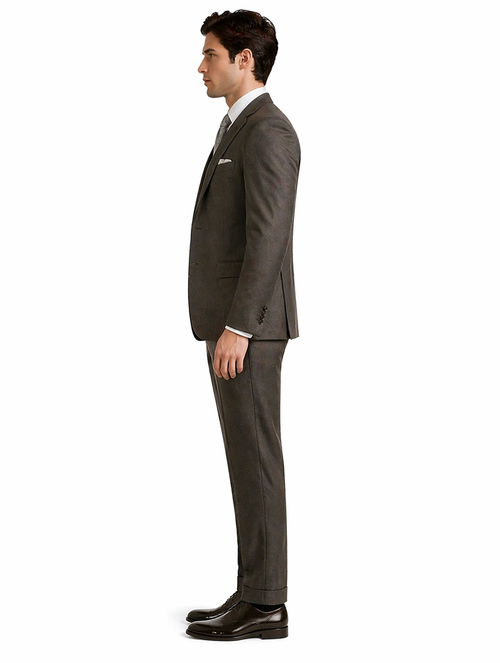 "Charcoal Grey Men's 2-Button Suit with Pleated Pants & Double-Breasted Vest"