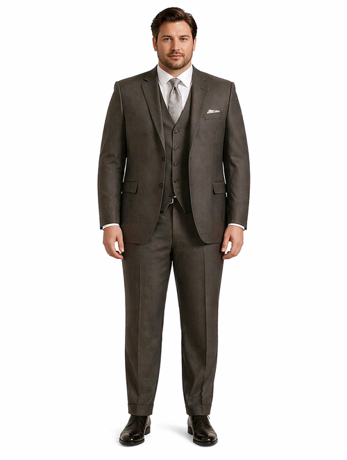 "Charcoal Grey Men's 2-Button Suit with Pleated Pants & Double-Breasted Vest"