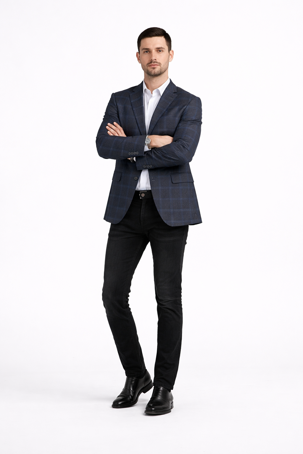 Charcoal Grey With Blue Windowpane Sport Coat - Gray Plaid Blazer