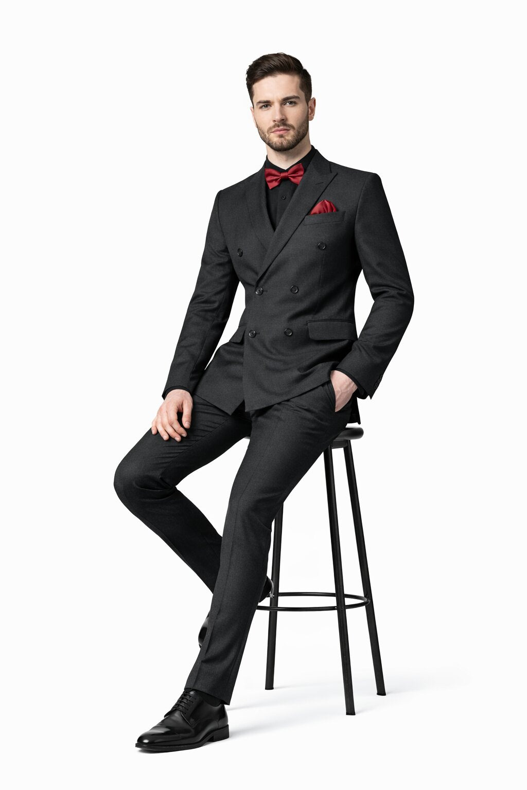 Ultra Slim Fit Double Breasted Charcoal Suit - Narrow Leg Pants - Gucci Cut - Tapered Jacket