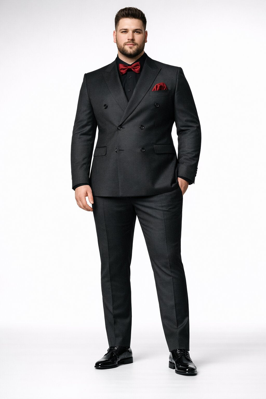 Ultra Slim Fit Double Breasted Charcoal Suit - Narrow Leg Pants - Gucci Cut - Tapered Jacket