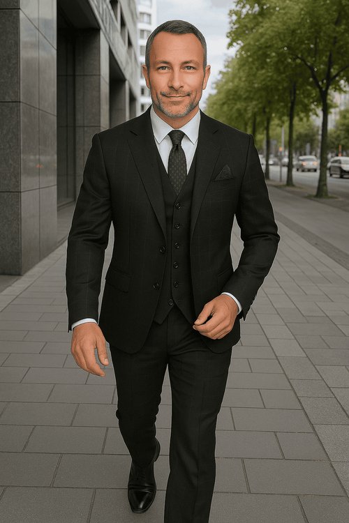 Wool Suit - Italian Made Business Suit by Statement Men's 3 Piece 100% Wool Modern Fit Suit - Solid Scoop Vest