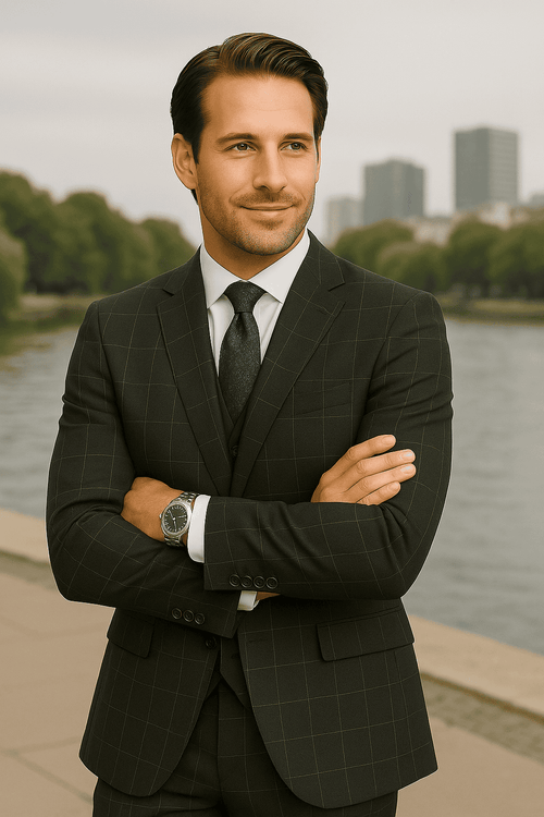 Wool Suit - Italian Made Business Suit by Statement Men's 3 Piece 100% Wool Modern Fit Suit - Fashion Pattern