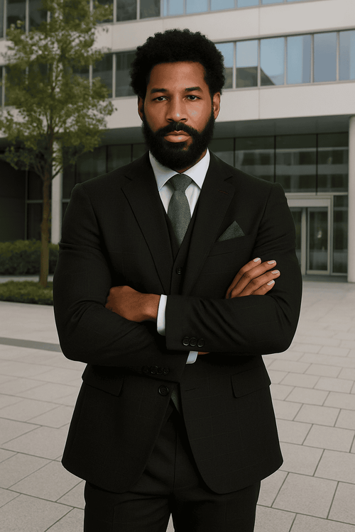 Wool Suit - Italian Made Business Suit by Statement Men's 3 Piece 100% Wool Modern Fit Suit - Sharp Plaid Pattern