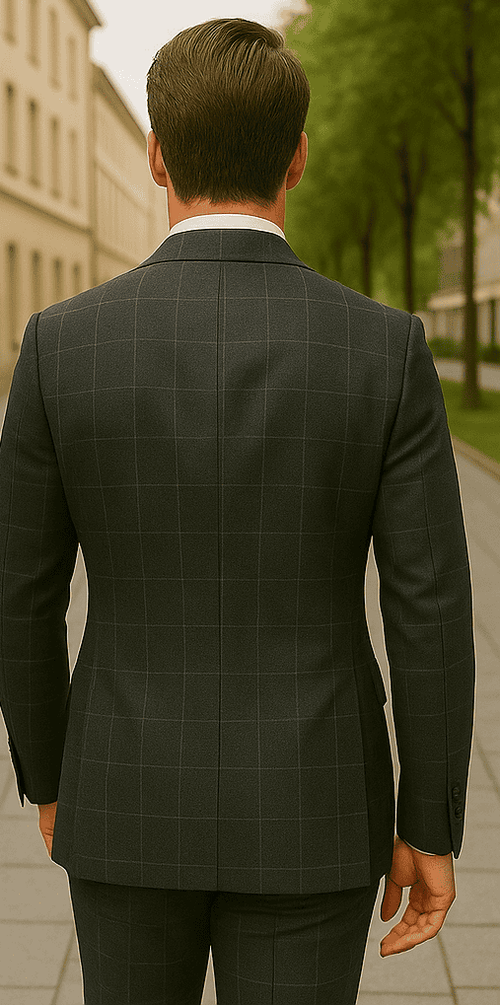 Wool Suit - Italian Made Business Suit by Statement Men's 100% Wool 2 Piece Suit - Double Breasted Plaid