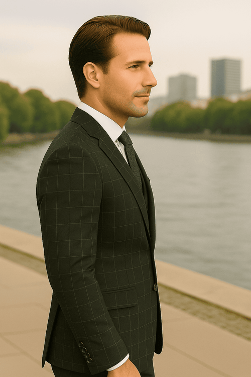 Wool Suit - Italian Made Business Suit by Statement Men's 3 Piece 100% Wool Modern Fit Suit - Fashion Pattern