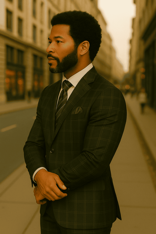 Wool Suit - Italian Made Business Suit by Statement Men's 2 Piece Big and Tall 100% Wool Fashion Suit - Bold Plaid