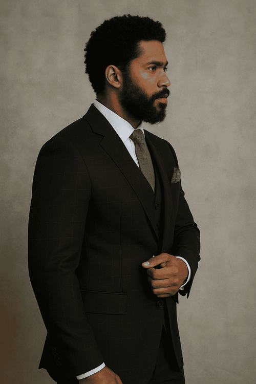 Wool Suit - Italian Made Business Suit by Statement Men's 3 Piece 100% Wool Modern Fit Suit - Sharp Plaid Pattern