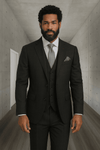 Wool Suit - Italian Made Business Suit by Statement Men's 3 Piece 100% Wool Modern Fit Suit - Sharp Plaid Pattern