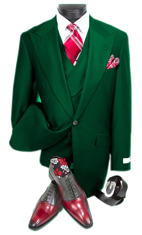 Cheap Big and Tall 3 Piece Suits - Green Suit - AlbertoNardoniStore