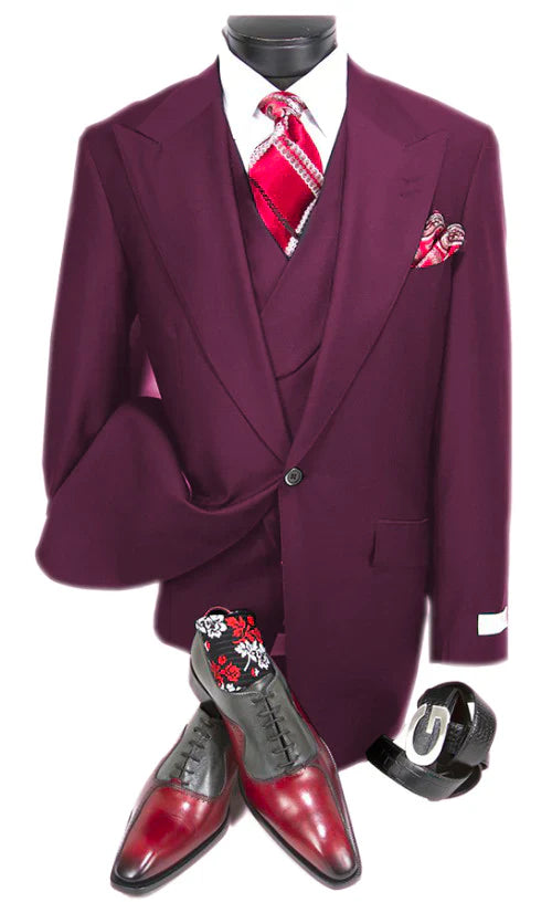 Cheap Big and Tall 3 Piece Suits - Plum Suit - AlbertoNardoniStore