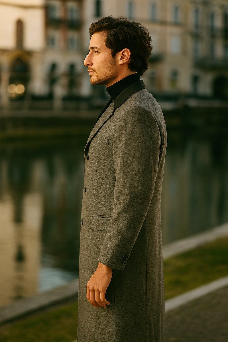 Herringbone Wool & Cashmere Chesterfield Overcoat 1920s Full Length