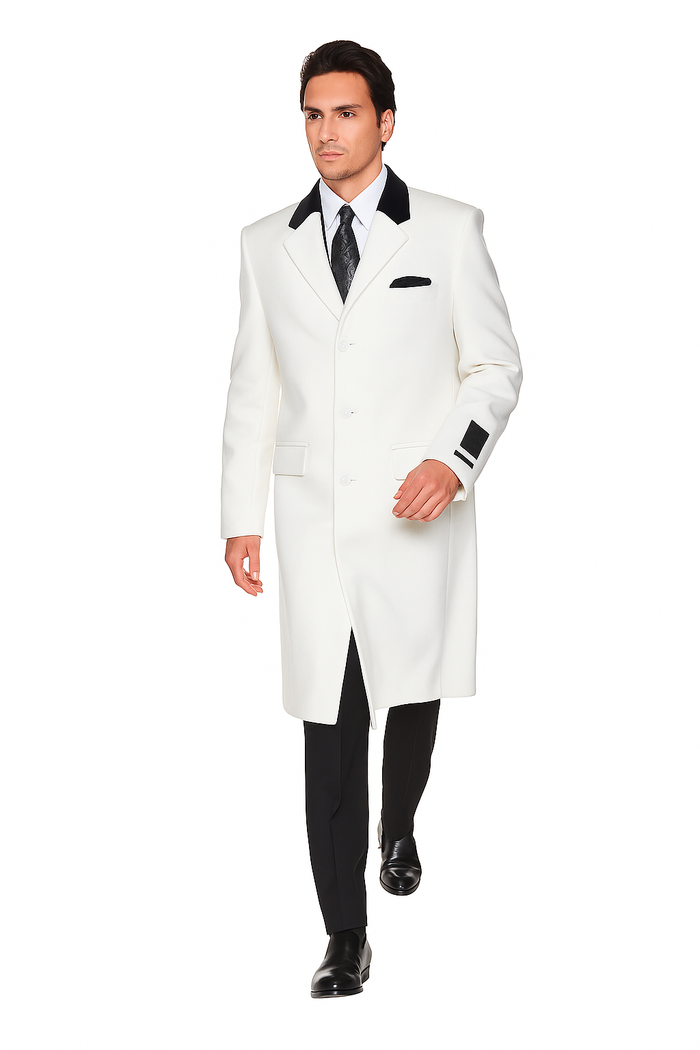 Mens Overcoat - Mens Long Wool Topcoats - Topcoat For Men-Chesterfield Wool & Cashmere Full Length Overcoat Winter White
