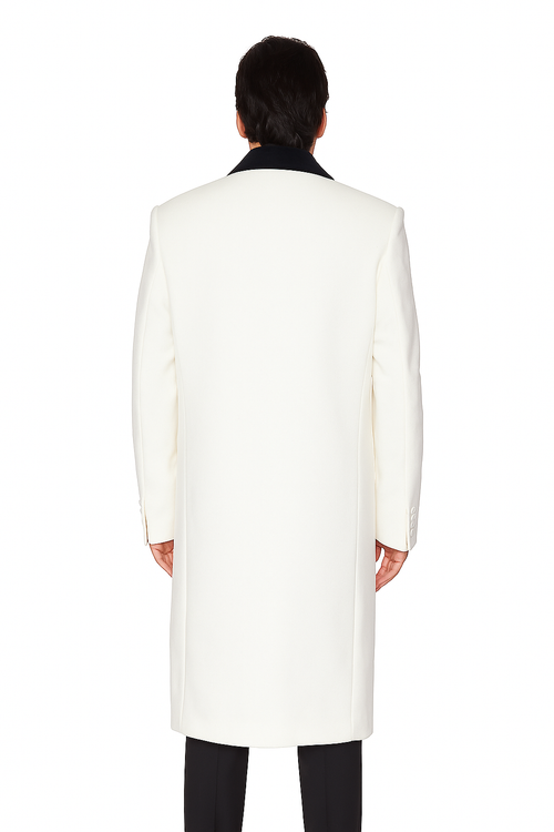 Mens Overcoat - Mens Long Wool Topcoats - Topcoat For Men-Chesterfield Wool & Cashmere Full Length Overcoat Winter White