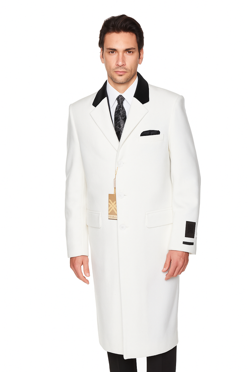 Mens Overcoat - Mens Long Wool Topcoats - Topcoat For Men-Chesterfield Wool & Cashmere Full Length Overcoat Winter White