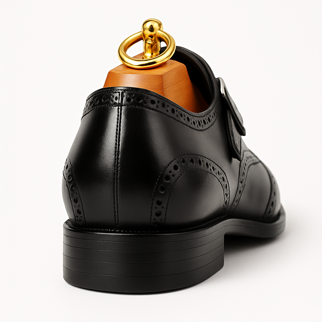 Mens Leather Wingtip Monk Strap Dress Shoe in Brown & Navy