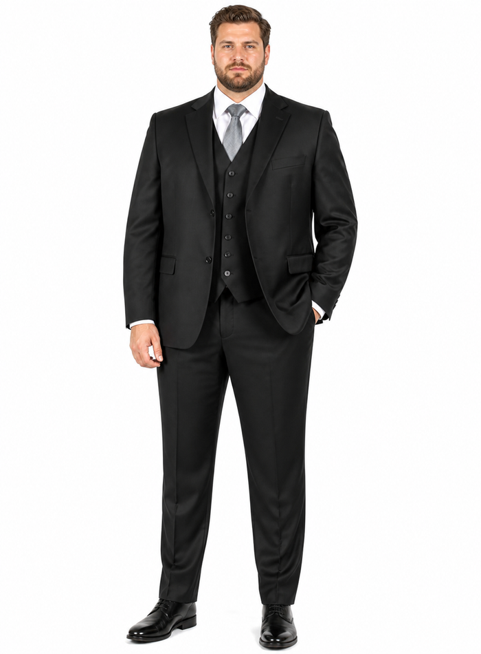 Classic Fit - 100% Dark Grey Suit - Three Button Vested Suit - Athletic Fit
