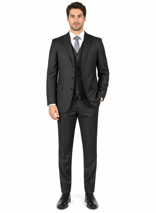 Classic Fit - 100% Dark Grey Suit - Three Button Vested Suit - Athletic Fit