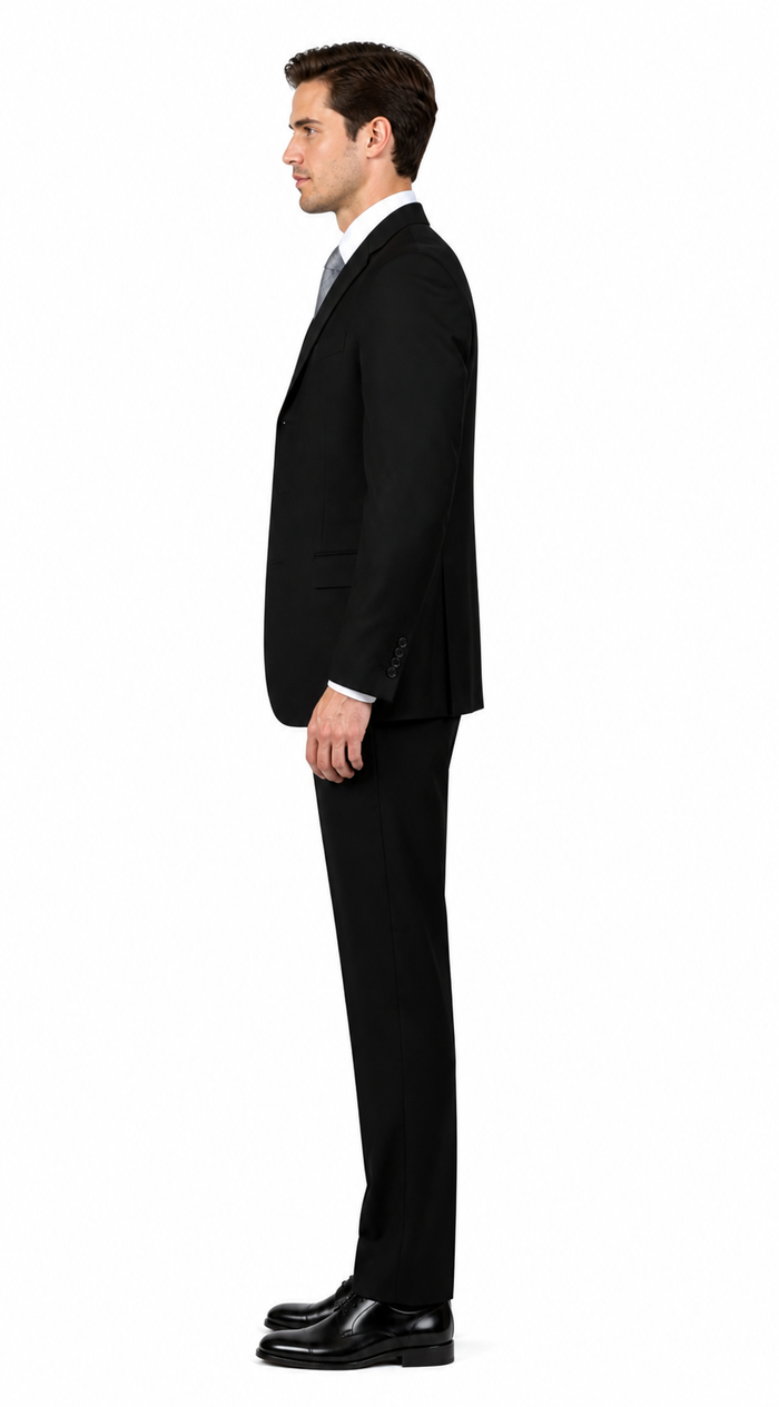 Classic Fit - Black Suit - Three Button Vested Suit - Athletic Fit