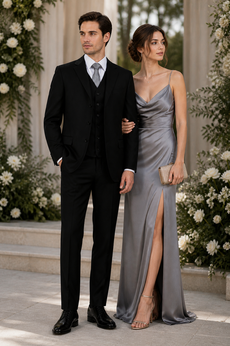 Classic Fit - Black Suit - Three Button Vested Suit - Athletic Fit