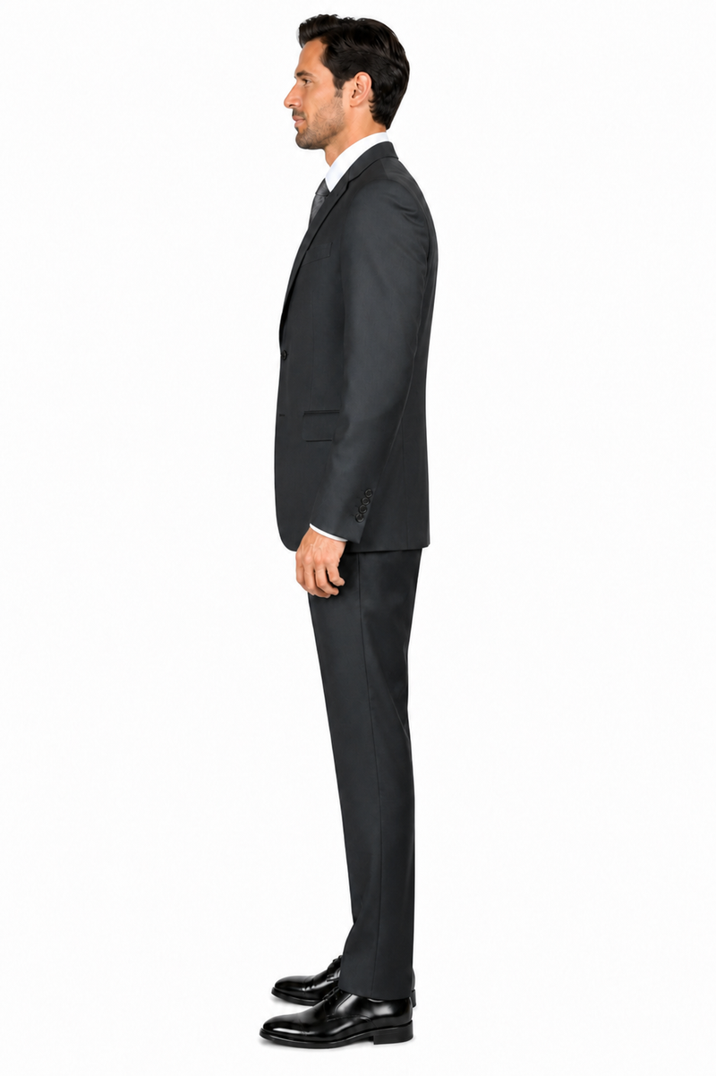 Classic Fit - Charcoal Suit - Three Button Vested Suit - Athletic Fit