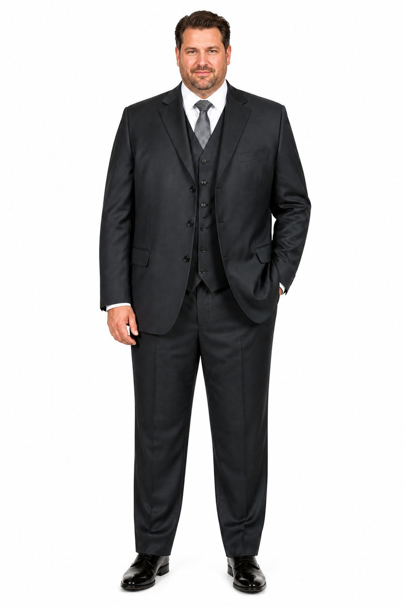 Classic Fit - Charcoal Suit - Three Button Vested Suit - Athletic Fit