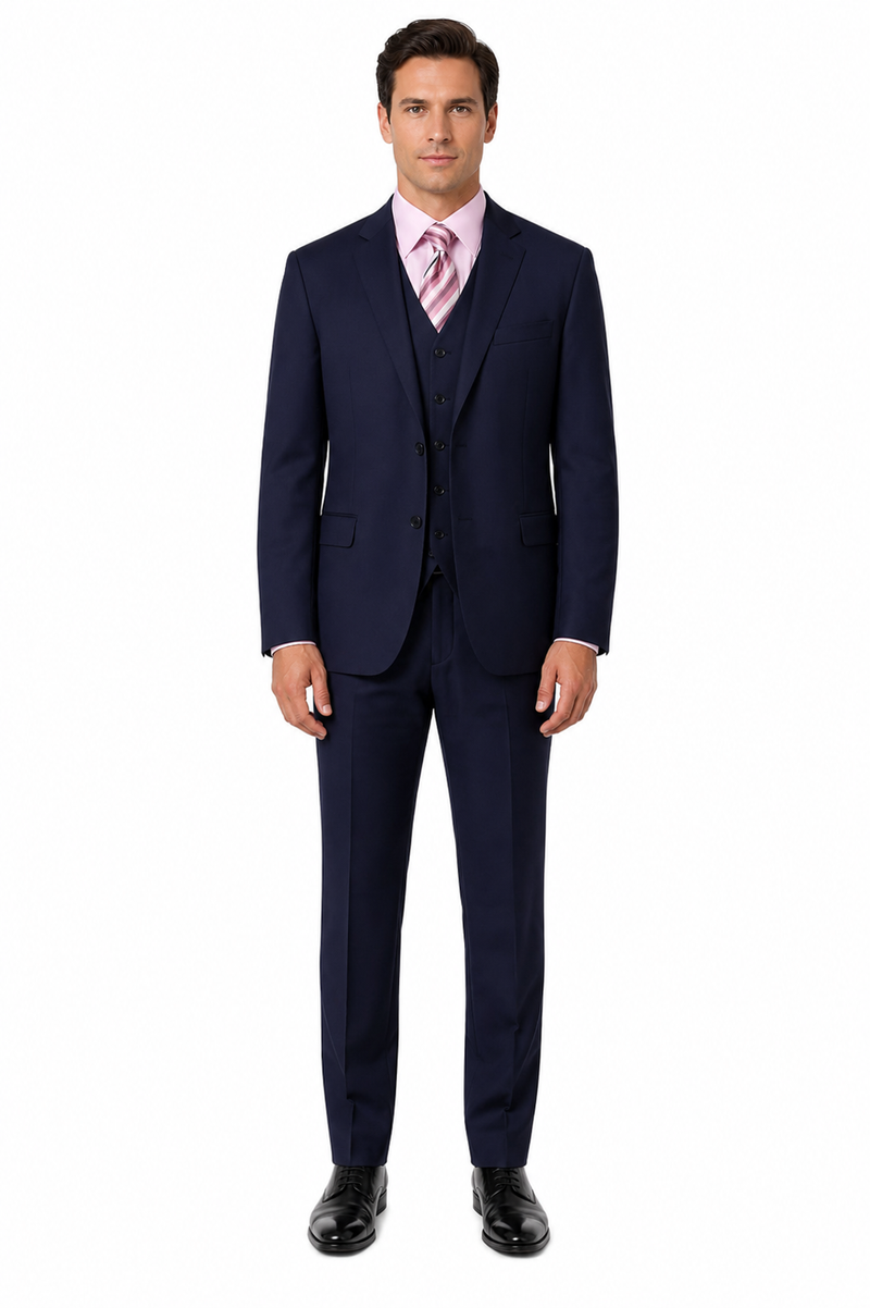Classic Fit - Navy Suit - Three Button Vested Suit - Athletic Fit