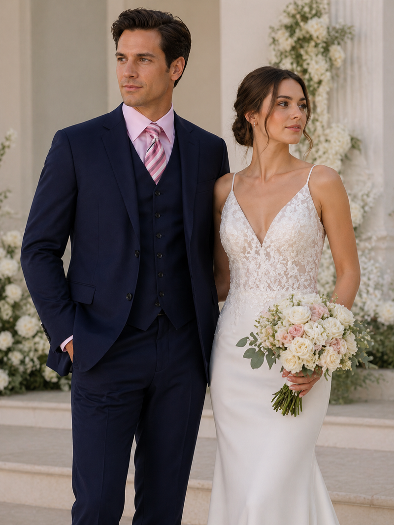 Classic Fit - Navy Suit - Three Button Vested Suit - Athletic Fit