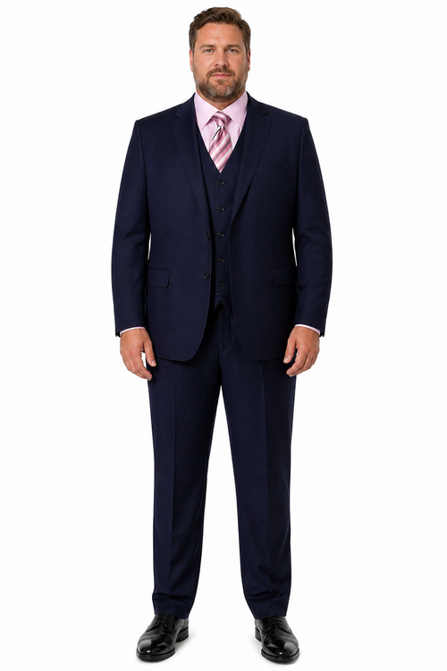 Classic Fit - Navy Suit - Three Button Vested Suit - Athletic Fit