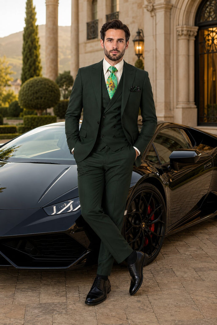 Rossi Man ELI RM117 - Classic 3-Piece Mens Suit in Hunter Green