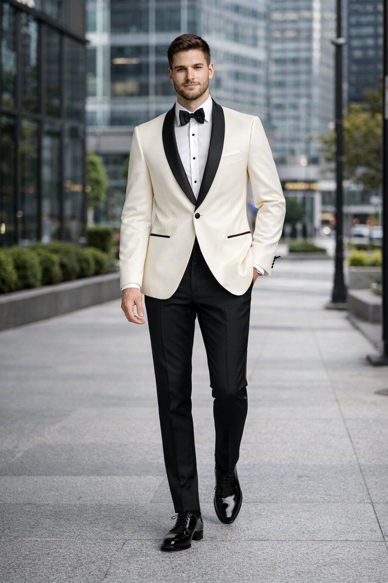 Mens Designer Ivory & Black Traditional  Dinner Jacket