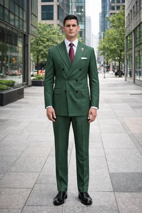 Classic Mens Green Suit Luxury Double-Breasted Outfit