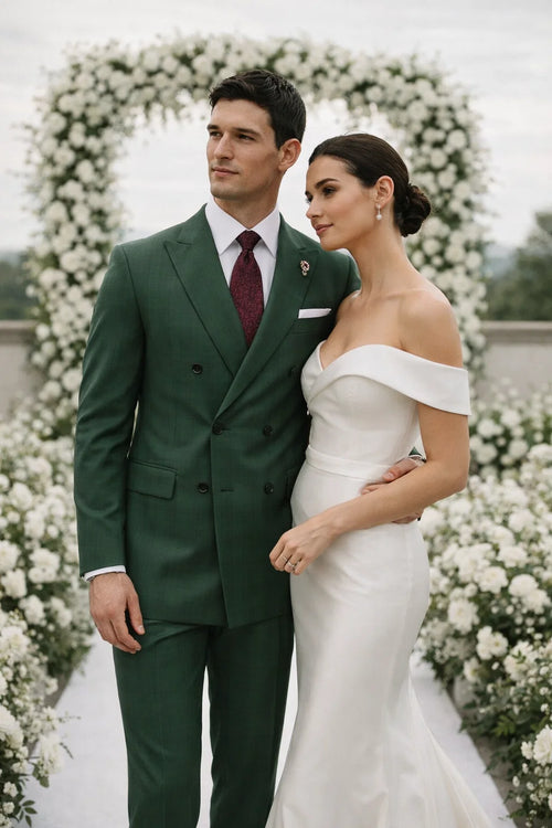 Classic Mens Green Suit Luxury Double-Breasted Outfit