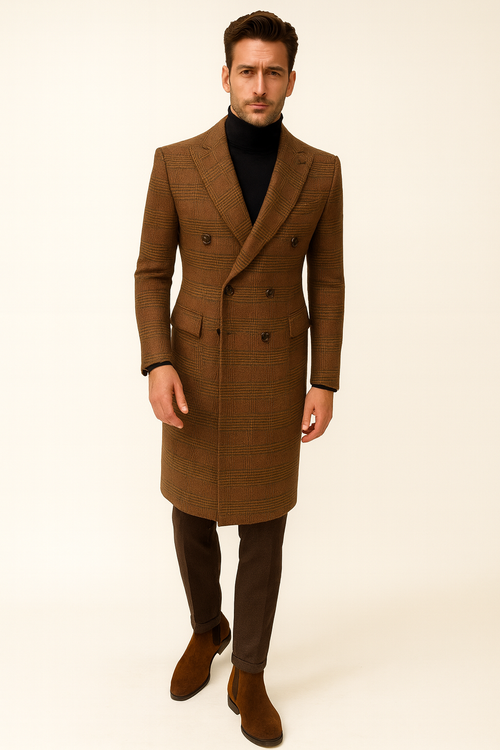 Mens Plaid Overcoat - Peacoat - Plaid Topcoats