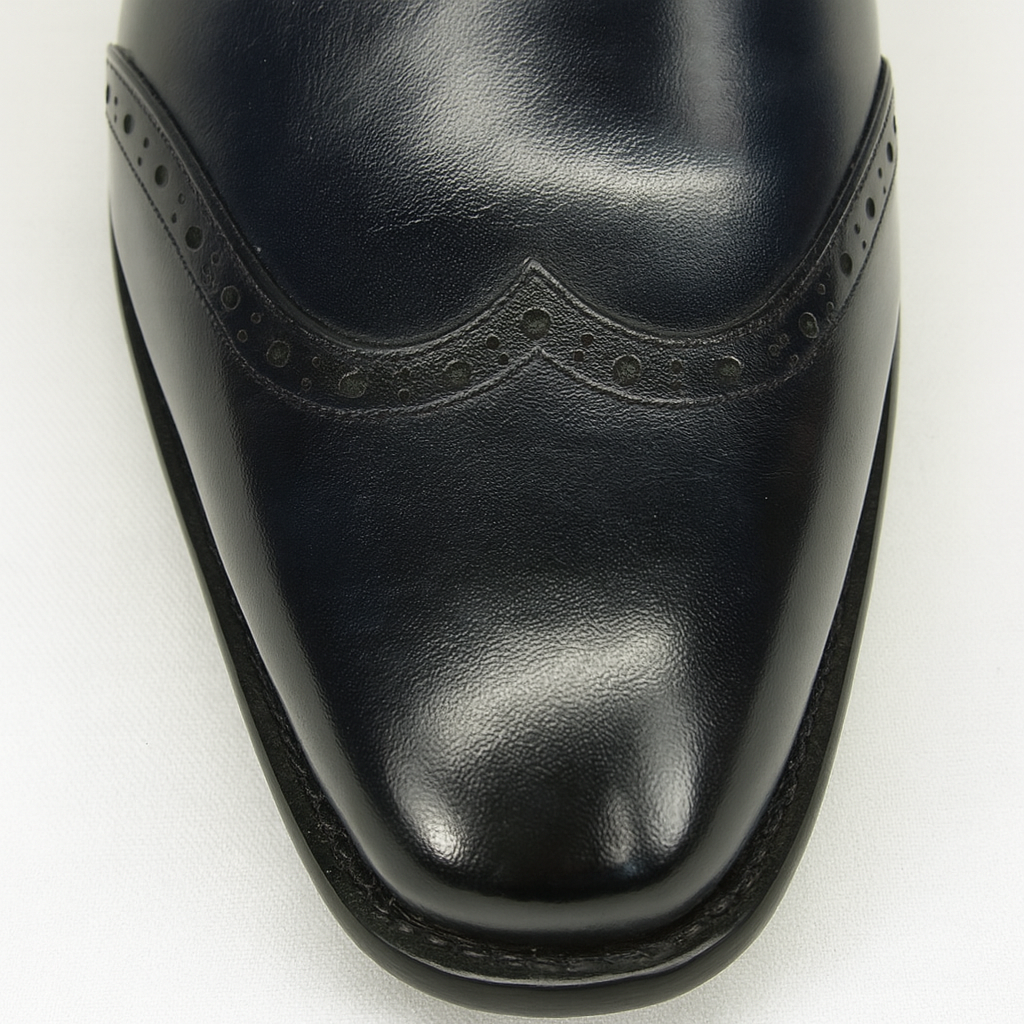 Mens Leather Wingtip Monk Strap Dress Shoe in Brown & Navy