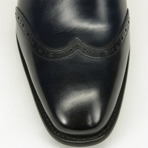 Mens Leather Wingtip Monk Strap Dress Shoe in Brown & Navy