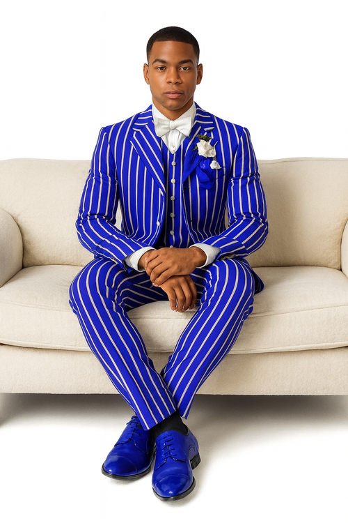 Royal Blue Pinstripe Suit - Light Blue Stripe Suit For Men - Gangster 1920s Style
