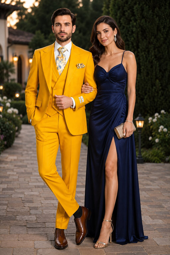 Rossi Man ELI RM103 - Modern Fit 3-Piece Mens Suit in Bold Yellow
